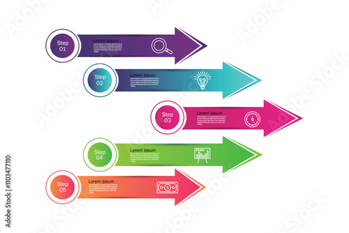 Vector infographic arrow template with 5 steps. Can be used for web design, timeline, diagram, chart, graph, business presentation