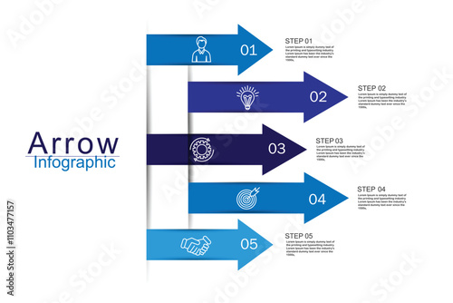 Vector infographic arrow template with 5 steps. Can be used for web design, timeline, diagram, chart, graph, business presentation