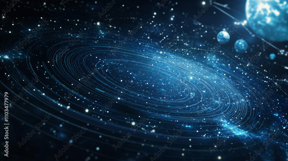 Obraz premium Abstract image of a Target in the form of a starry sky or space, consisting of points, lines, and shapes in the form of planets, stars and the universe. Vector business