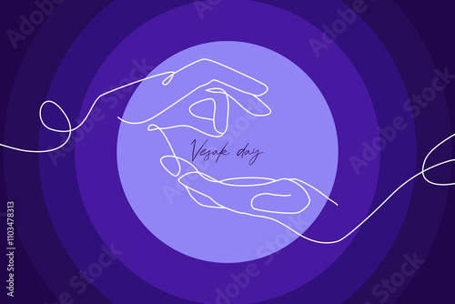 Vector one line art illustrations of buddha hands. Continuous line art of Buddha silhouette for Vesak day.