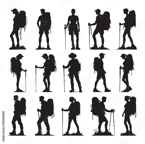 hiking man and woman silhouette vector illustration