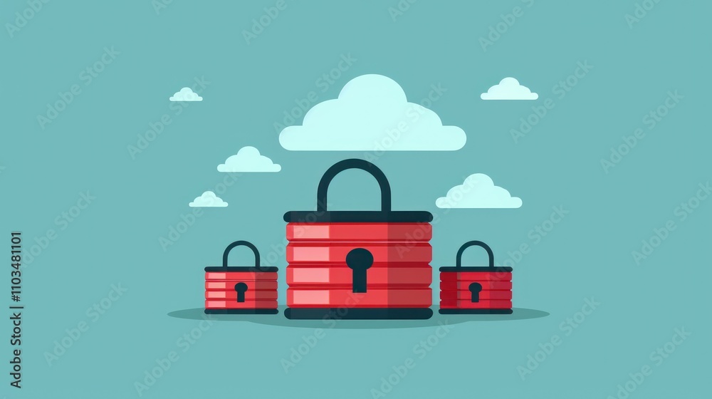Three red padlocks with a cloud backdrop, symbolizing security and protection. Three red padlocks with a cloud backdrop, symbolizing security and protection.