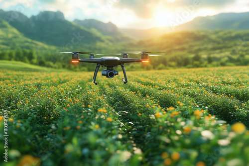 Smart Farming from Above, Drone Flying over Farming Fields photo