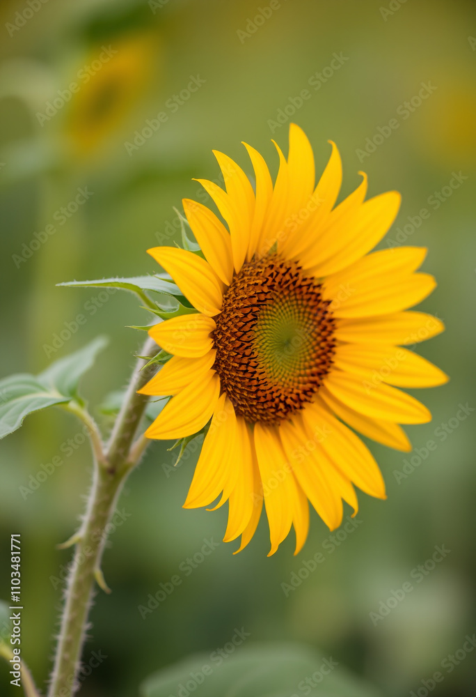 Close-Up of a Radiant Sunflower Blooming in a Field. Close-Up of a Radiant Sunflower Blooming in a Field.