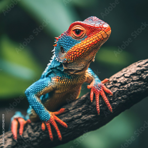 A lizard Chameleon in a tree outdoor.