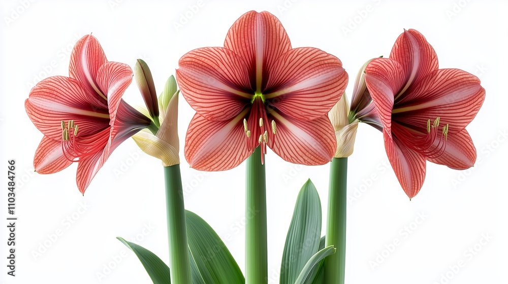 Vibrant red amaryllis flowers blooming in a home garden during springtime Vibrant red amaryllis flowers blooming in a home garden during springtime