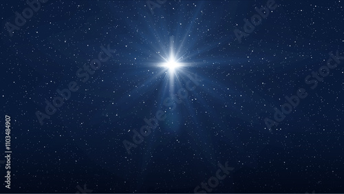 Christmas star of the Nativity of Bethlehem, the Nativity of Jesus Christ in the shape of a glowing cross in the starry sky. Template for New Year and Christmas holiday projects.