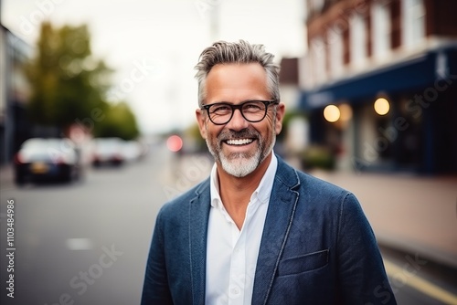 Portrait of a happy senior man with eyeglasses standing outdoors