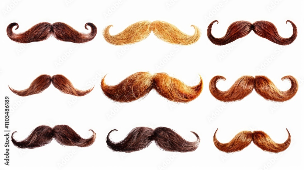 A collection of various mustache styles and beard designs for fashionable or vintage looks. A collection of various mustache styles and beard designs for fashionable or vintage looks.