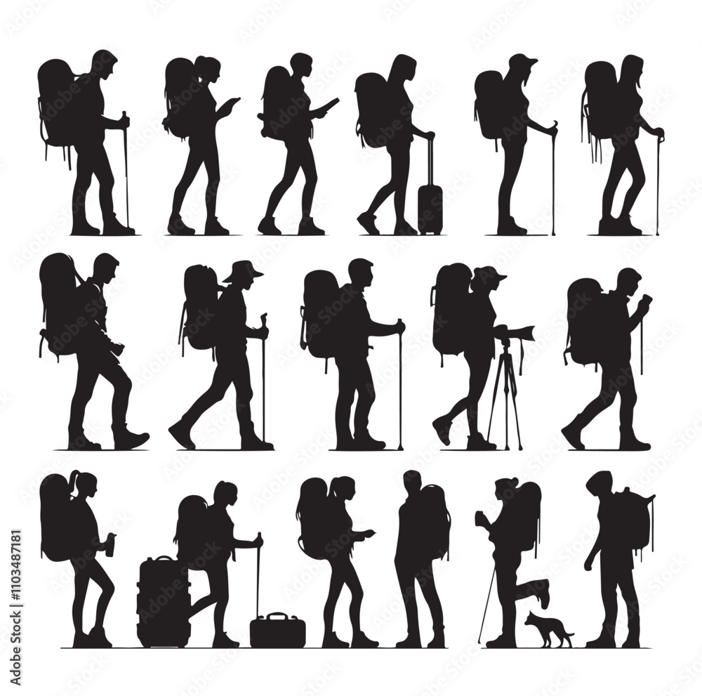 Fototapeta premium Male and female hiker set vector illustration