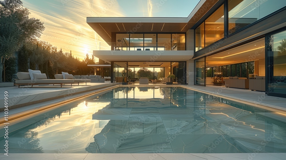 Fototapeta premium Luxury Modern House Designed with Sleek Lines and Spacious Interiors.