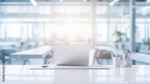 Wallpaper Mural Modern office workspace with laptop. Concept of productivity, work from home, and modern office. Torontodigital.ca