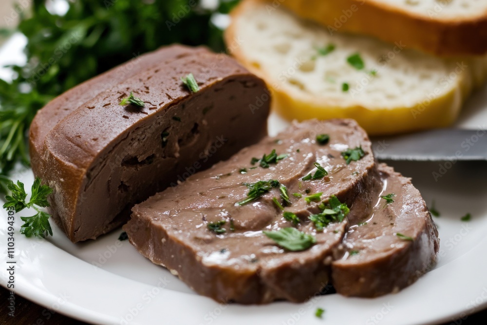 Liver Pate: Fresh Breakfast Delicacy Served on Toasted Bread with Herbs Liver Pate: Fresh Breakfast Delicacy Served on Toasted Bread with Herbs