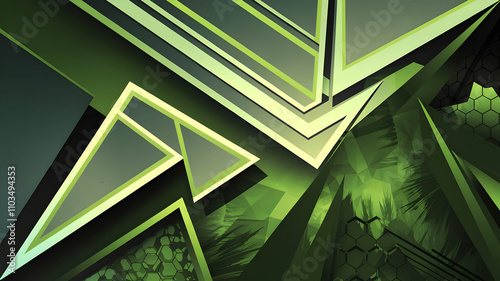 Modern abstract background with sharp geometric shapes in green tones and layered design for contemporary aesthetics photo