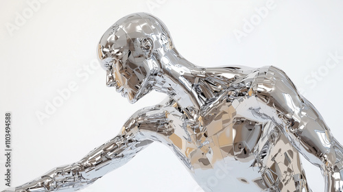 A humanoid robot sculpted from liquid metal, its surface constantly shifting and reflecting light, embodying the fusion of advanced materials and futuristic design. photo