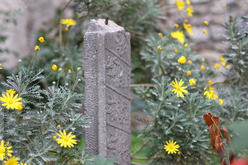 Ottoman Tombstone yellov flower photo