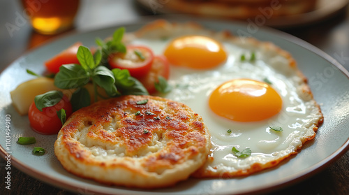 Breakfast Meal Food with Fried Eggs