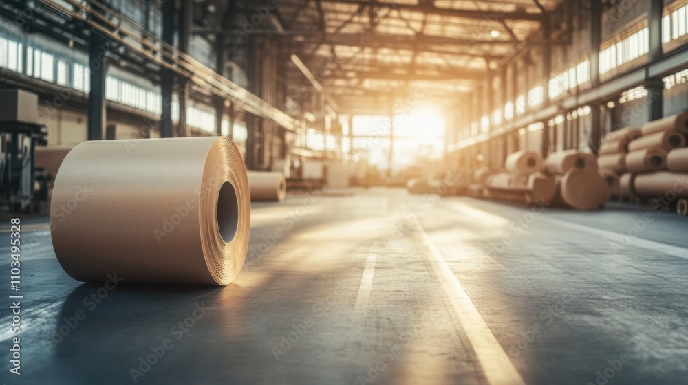 large rolls of synthetic padding material on a bright factory floor large rolls of synthetic padding material on a bright factory floor