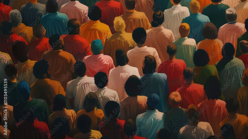 Obraz premium A diverse crowd in a vibrant palette of hues