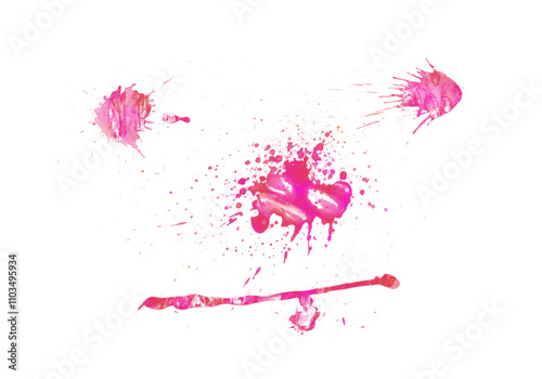 Abstract pink paint splashes and drops on a transparent background