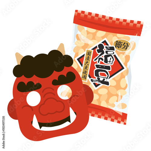 節分の福豆とお面