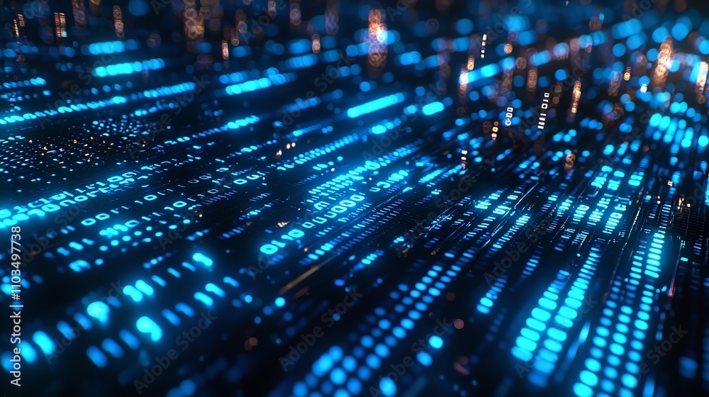 Close-Up Image of Binary Code in Glowing Blue Representation Close-Up Image of Binary Code in Glowing Blue Representation