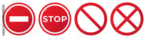 Red warning, forbidding road sign Stop. Vector illustration