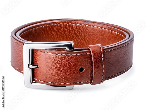 Leather belt with buckle, isolated on white background 