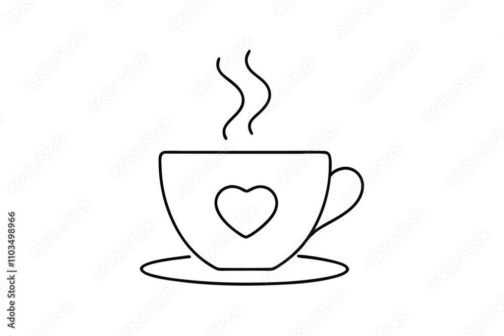 Cup of coffee with heart line art vector illustration Cup of coffee with heart line art vector illustration