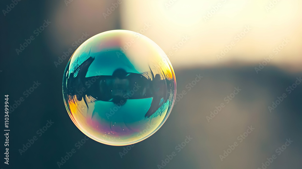 A colorful soap bubble reflecting its surroundings, floating gracefully in soft light, showcasing iridescent hues and delicate texture. A colorful soap bubble reflecting its surroundings, floating gracefully in soft light, showcasing iridescent hues and delicate texture.