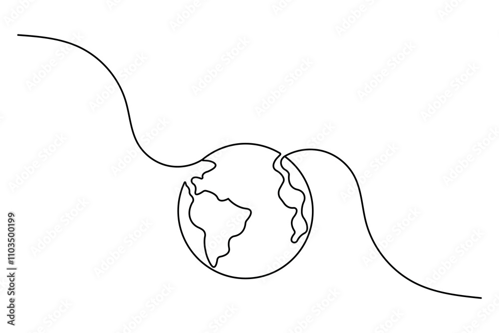 Obraz premium Eco earth hour of world earth day continuous hand draw concept global map outline vector illustration
