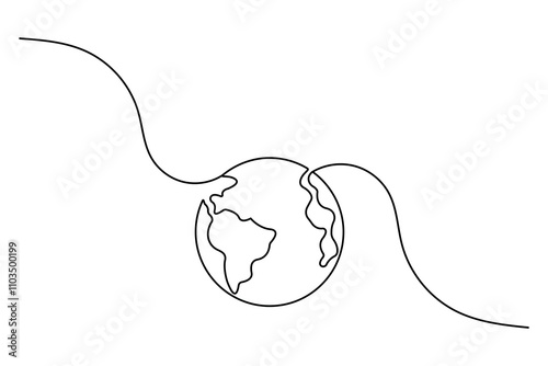 Eco earth hour of world earth day continuous hand draw concept global map outline vector illustration