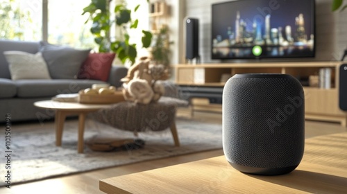 Stylish Modern Smart Speaker in a Cozy Living Room photo