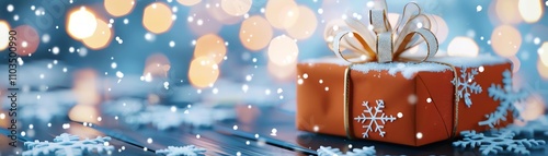 snowflakes surrounding a glowing gift list, symbolizing festive shopping. photo