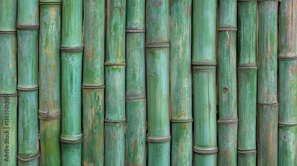 Processed collage of green bamboo fence surface texture. Background for banner, backdrop or texture for 3D mapping Processed collage of green bamboo fence surface texture. Background for banner, backdrop or texture for 3D mapping