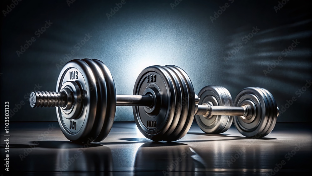 Conceptual Photography of Dumbbell Weight Training Equipment in a Creative Setting Highlighting Strength, Fitness, and Health with a Modern Aesthetic on a Minimalist Background