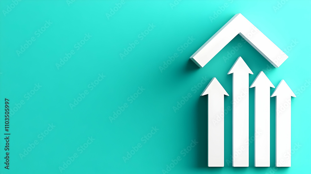 White Arrows Pointing Upward Over Teal Background for Growth Concept White Arrows Pointing Upward Over Teal Background for Growth Concept