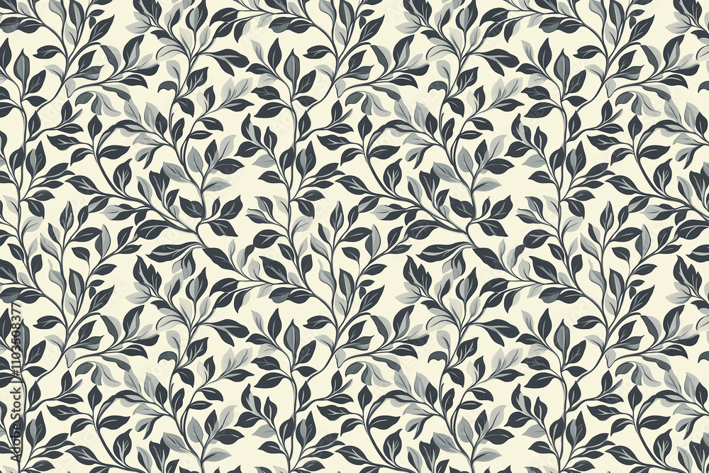 Fototapeta premium Toile pattern tapestry. Arts and crafts. Monochrome botanical pattern background. Created with Generative AI technology