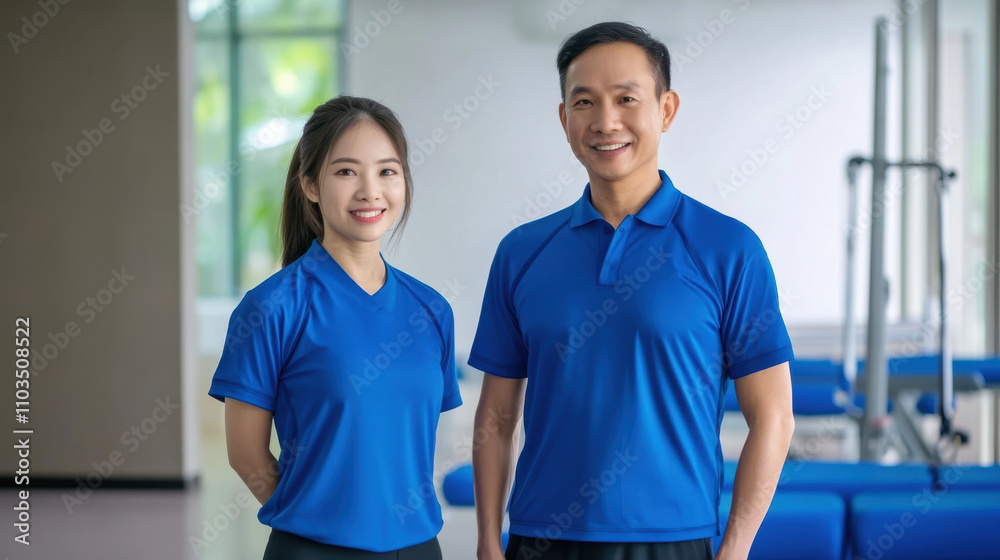 Team of physiotherapists at the hospital are waiting for patients, Asian people