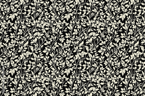 Toile pattern tapestry. Arts and crafts. Monochrome botanical pattern background. Created with Generative AI technology