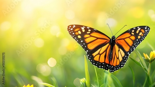 Monarch Butterfly in Sunny Spring Meadow