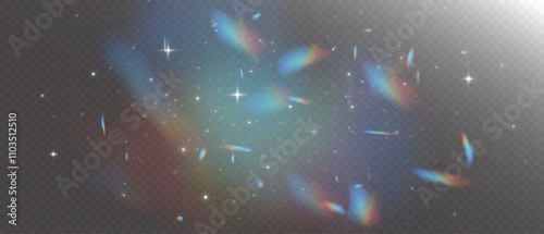 Light of Rainbow and white dust. Bokeh light effect background png. A gorgeous Christmas glowing dust background. A beautiful Rainbow flickering glow with confetti bokeh light and crystal flare.	
