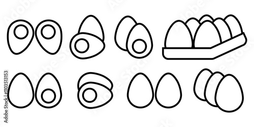 Boiled chicken egg icon collection, editable and resizable vector icon templates. Egg box stock. Vector illustration