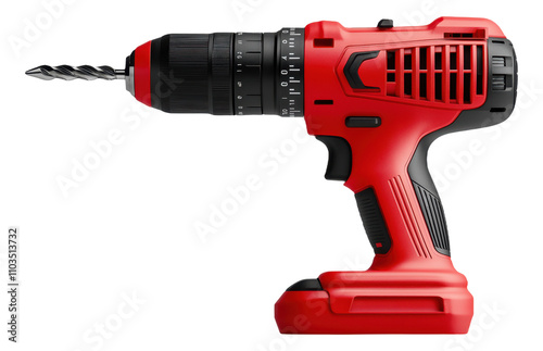 PNG Red cordless drill with a twist drill bit