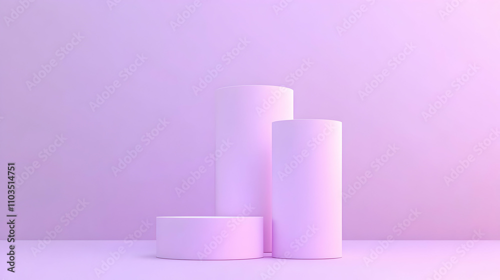 Minimalist Display of Cylinders in Soft Purple Gradient Background Minimalist Display of Cylinders in Soft Purple Gradient Background