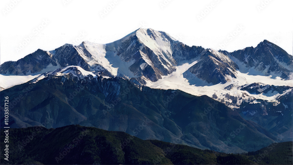 Majestic snow-capped mountain range under a clear sky transparent background Majestic snow-capped mountain range under a clear sky transparent background