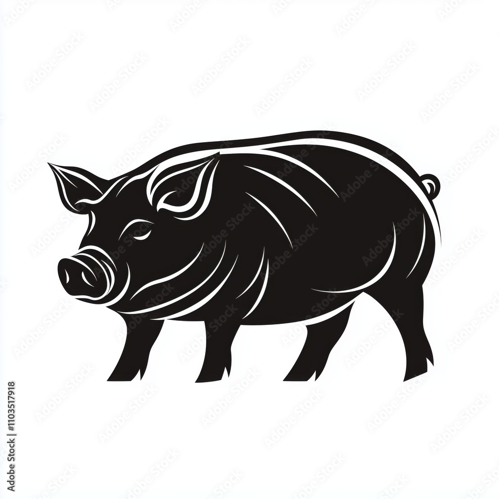Fototapeta premium Silhouette Pig Profile Vector: Agricultural Branding