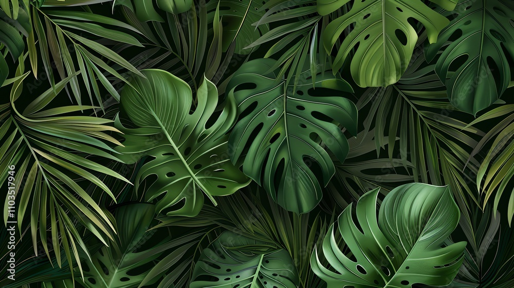 Fototapeta premium A lush background of tropical leaves.