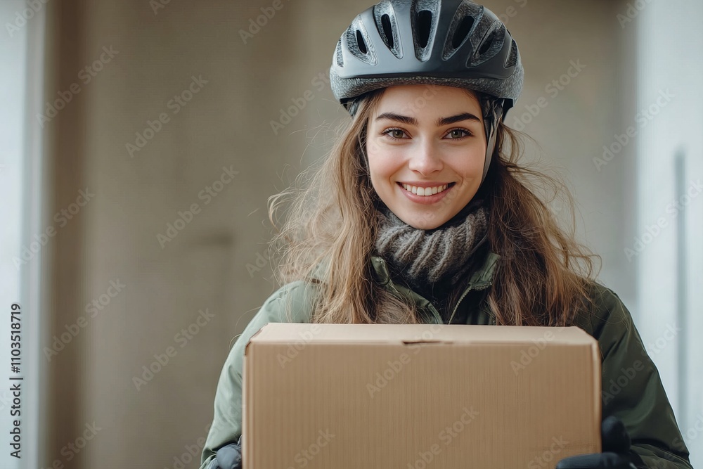 Smiling Woman Holding a Delivery Box - Happy Customer Experience Smiling Woman Holding a Delivery Box - Happy Customer Experience