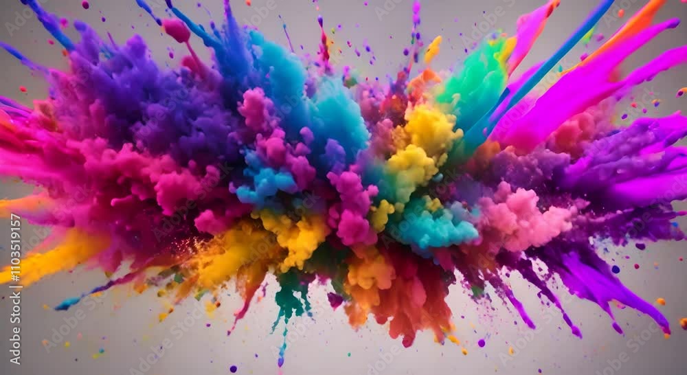 Explosion of bright colorful paint on black background burst of multicolored powder abstract pattern of colored dust splash Video 4K